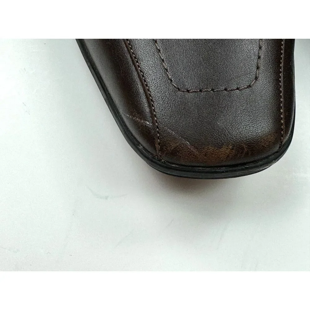 GUCCI Brown Leather Blue Ribbon Luxury Loafer Mens 8.5 D Flaw* Comfort‎ Shoes